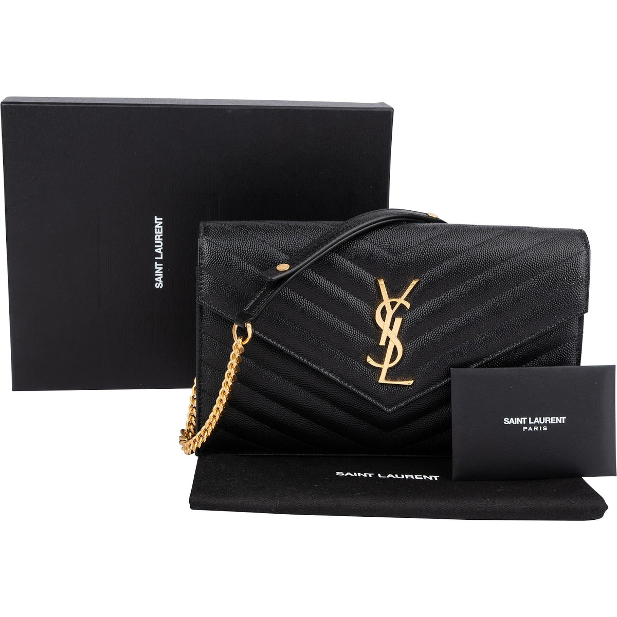 Saint Laurent Grain de Poudre Leather Monogram Wallet On Chain Crossbody Bag