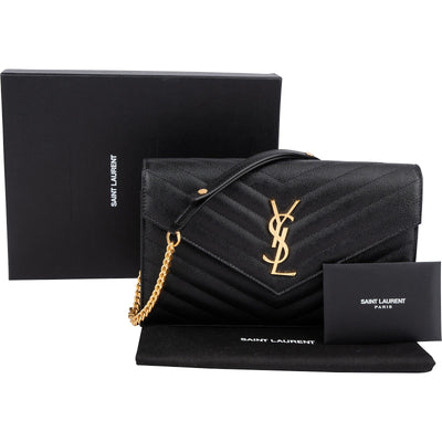 Saint Laurent Grain de Poudre Leather Monogram Wallet On Chain Crossbody Bag
