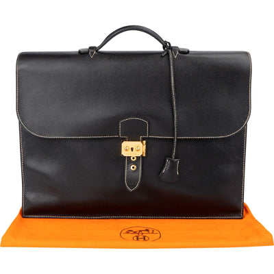 Hermès Noir Courchevel Leather Sac à Dépêches Business Handbag