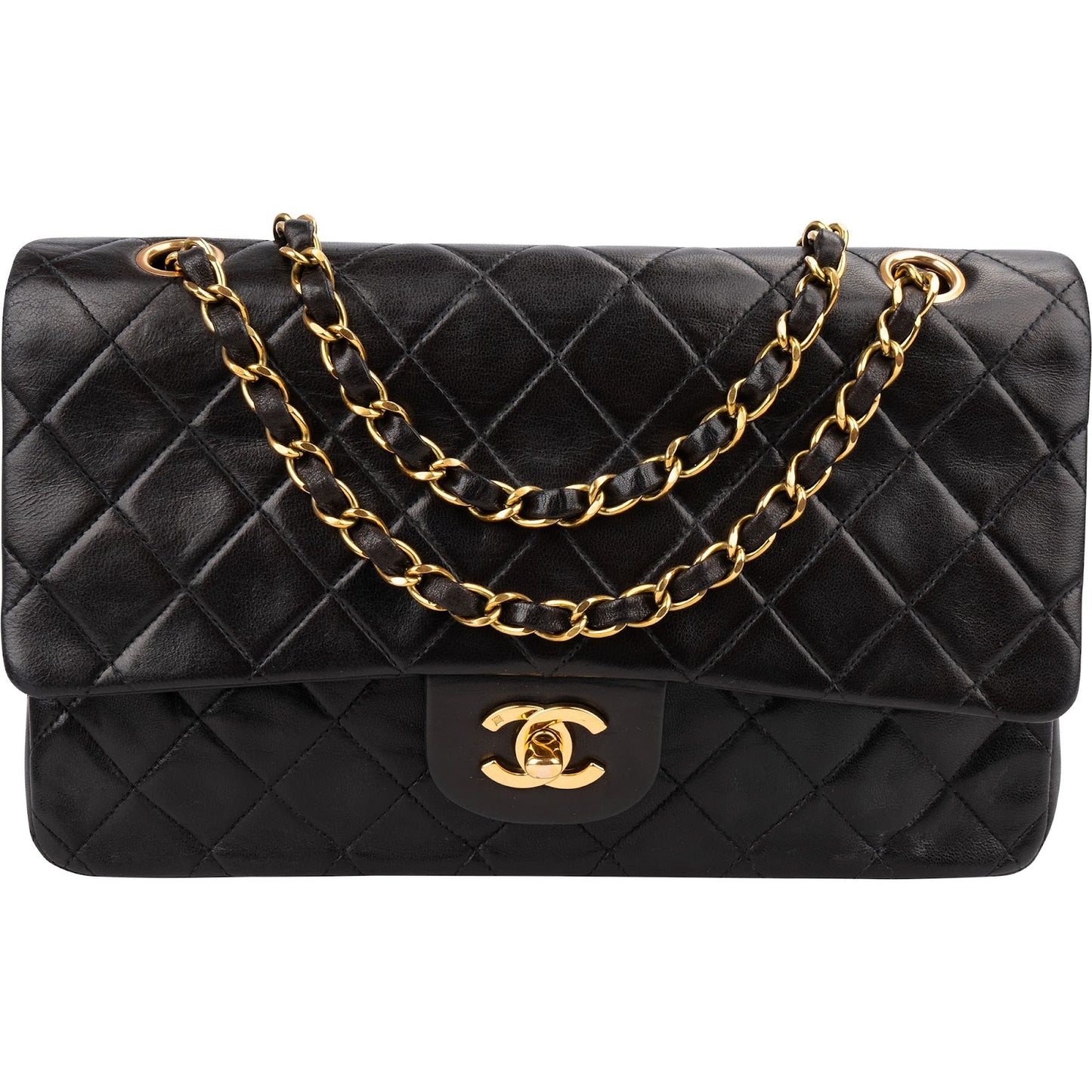 Chanel Quilted Lambskin Medium 24K Gold Double Flap Shoulder Bag