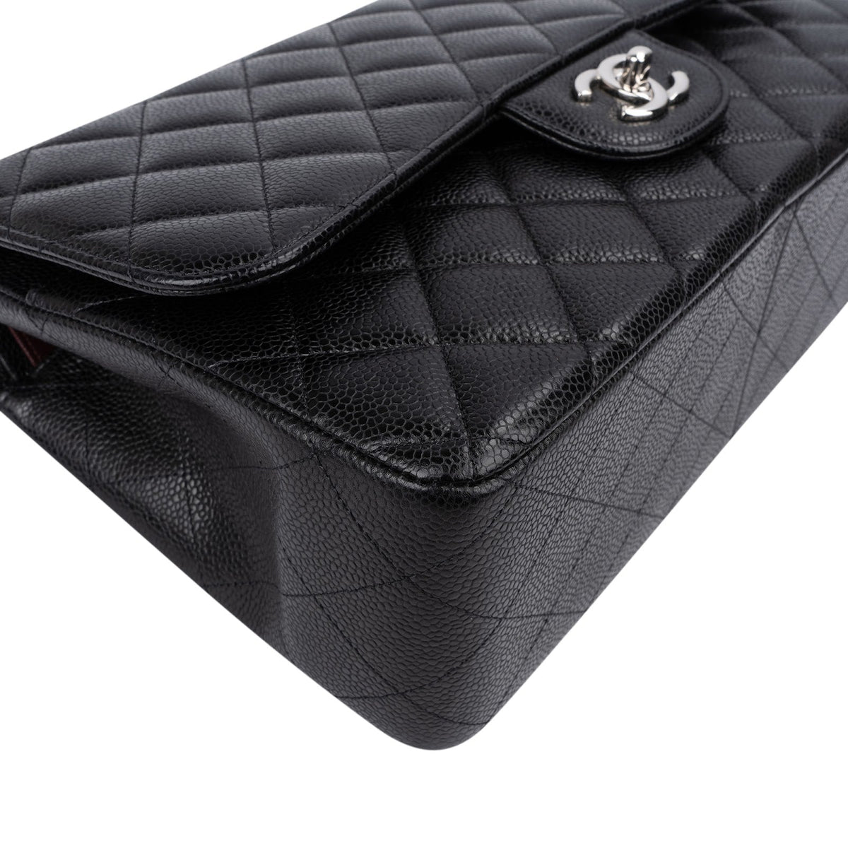 Chanel Quilted Caviar Leather Palladium Jumbo Double Flap Crossbody Bag