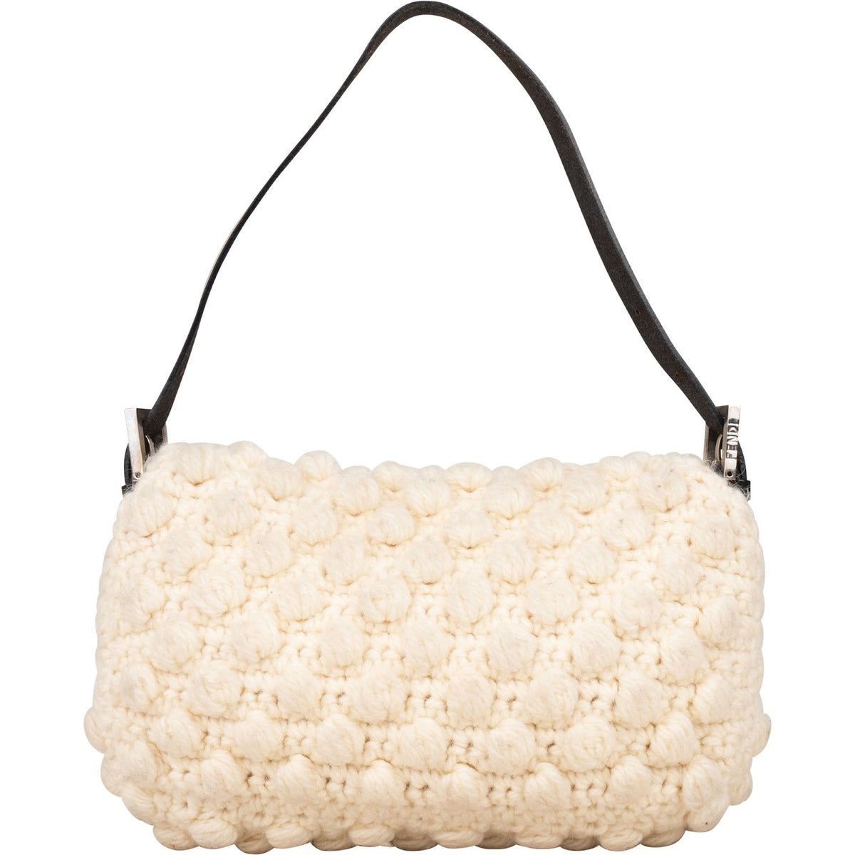 Fendi Black Wool Knit Baguette Shoulder Bag