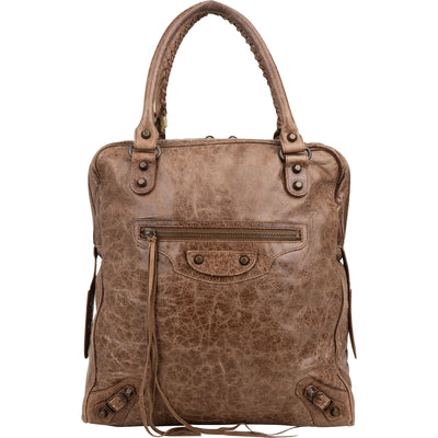 Balenciaga Brown Leather Paper Bag Tote City Handbag