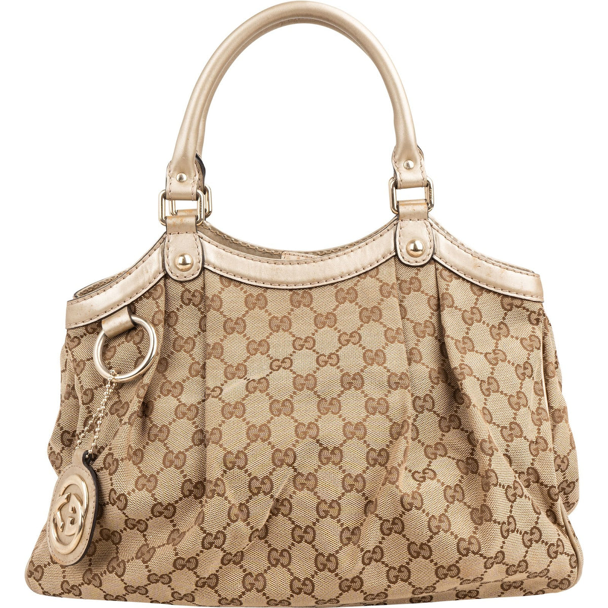 Gucci Monogram GG Canvas Metallic Leather Sukey Handbag