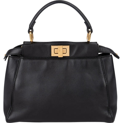 Fendi Black Leather Mini Peekaboo Handbag