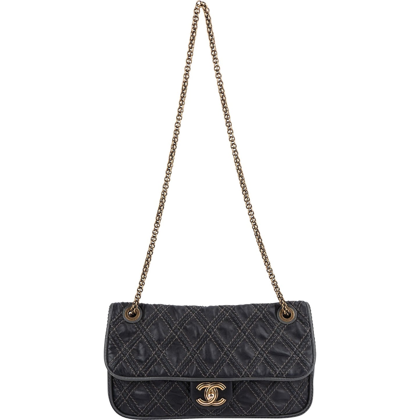 Chanel  Stitching Lambskin Single Flap Shoulder Bag