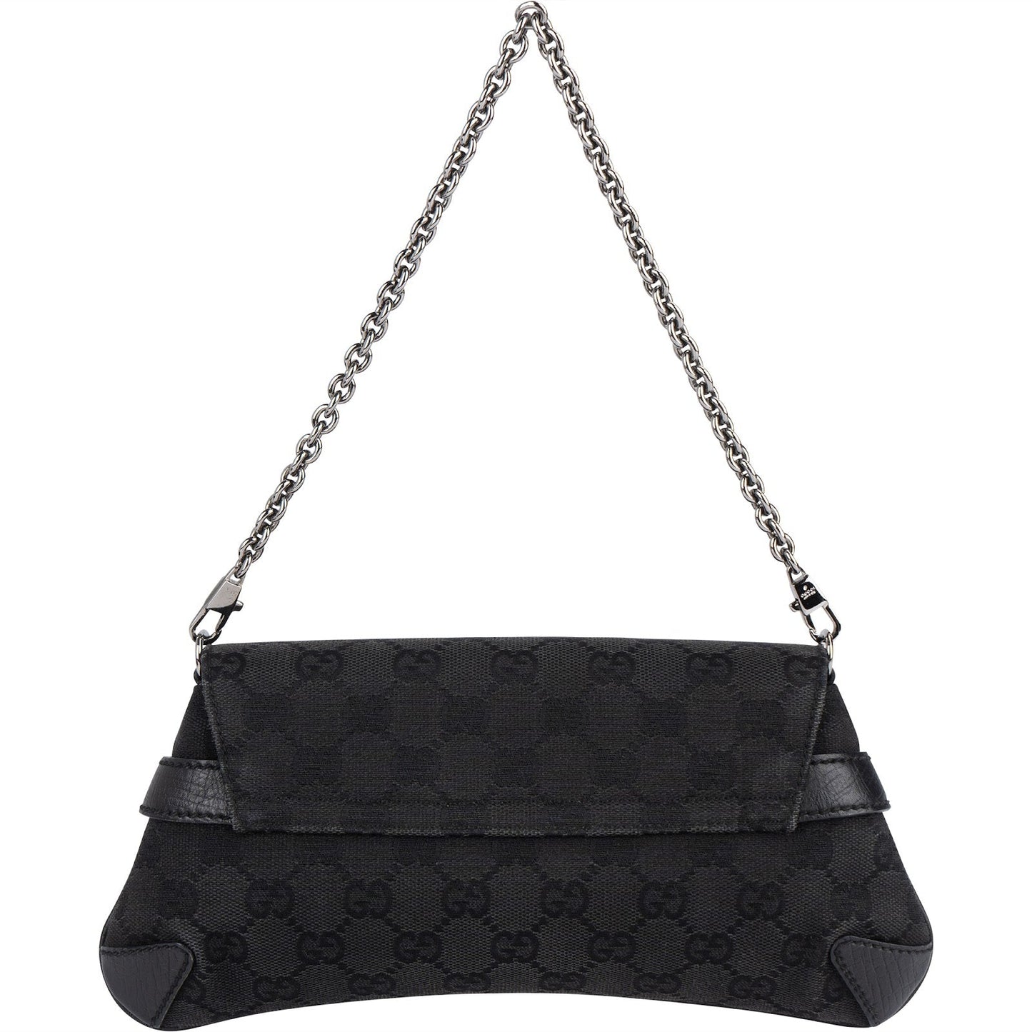 Gucci Monogram GG Black Horsebit Chain Pochette  Handbag