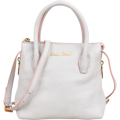 Miu Miu Grey Vitello Daino Leather Side Zip Small Tote Handbag