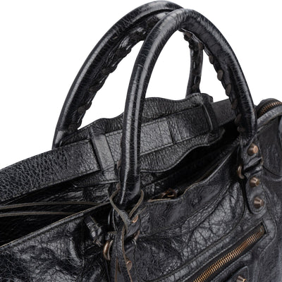 Balenciaga Black Arena Leather City Tote Handbag