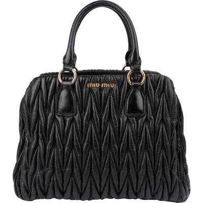 Miu Miu Black Matelassé Nappa Leather Top-Handle Handbag