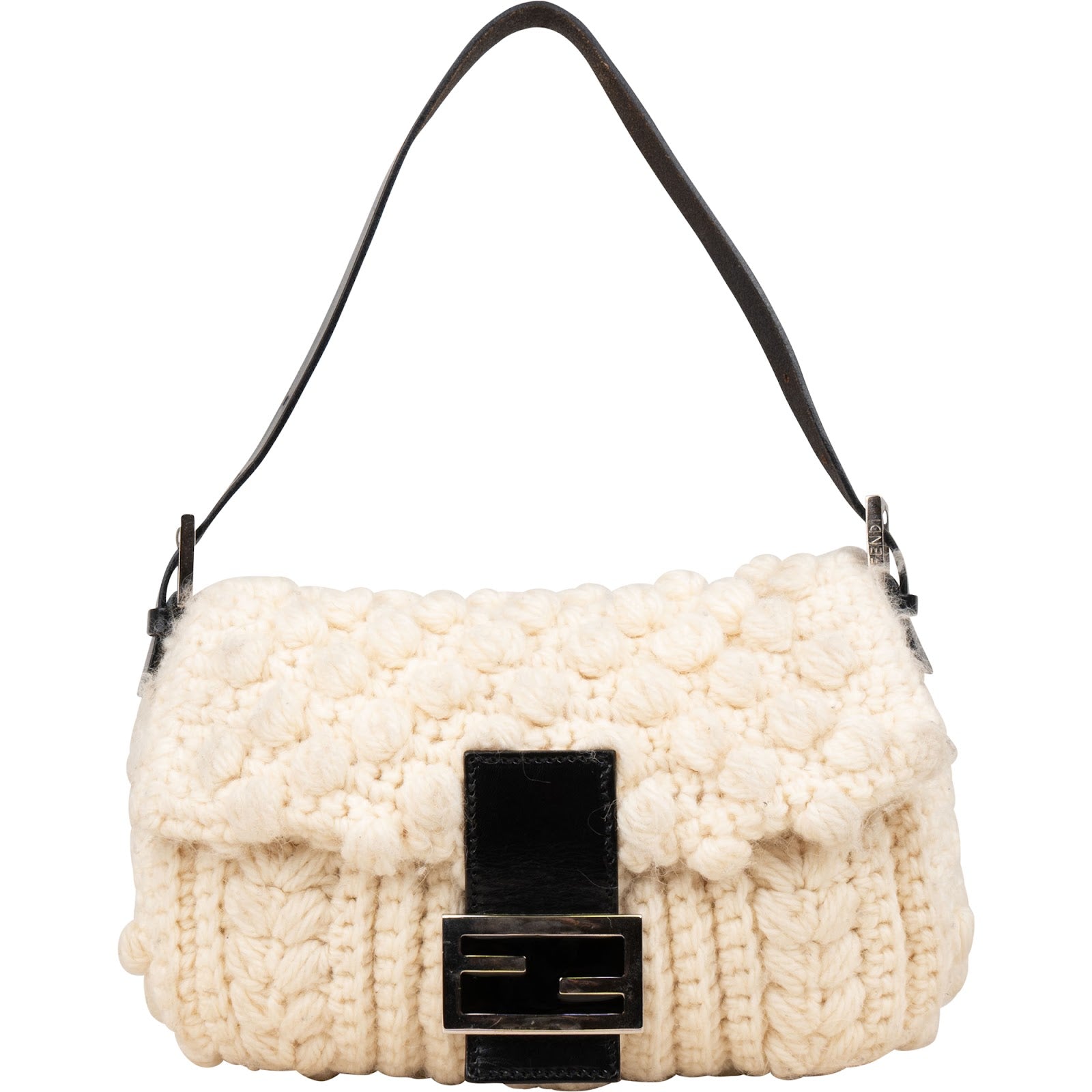 Fendi Black Wool Knit Baguette Shoulder Bag