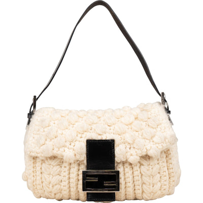 Fendi Black Wool Knit Baguette Shoulder Bag