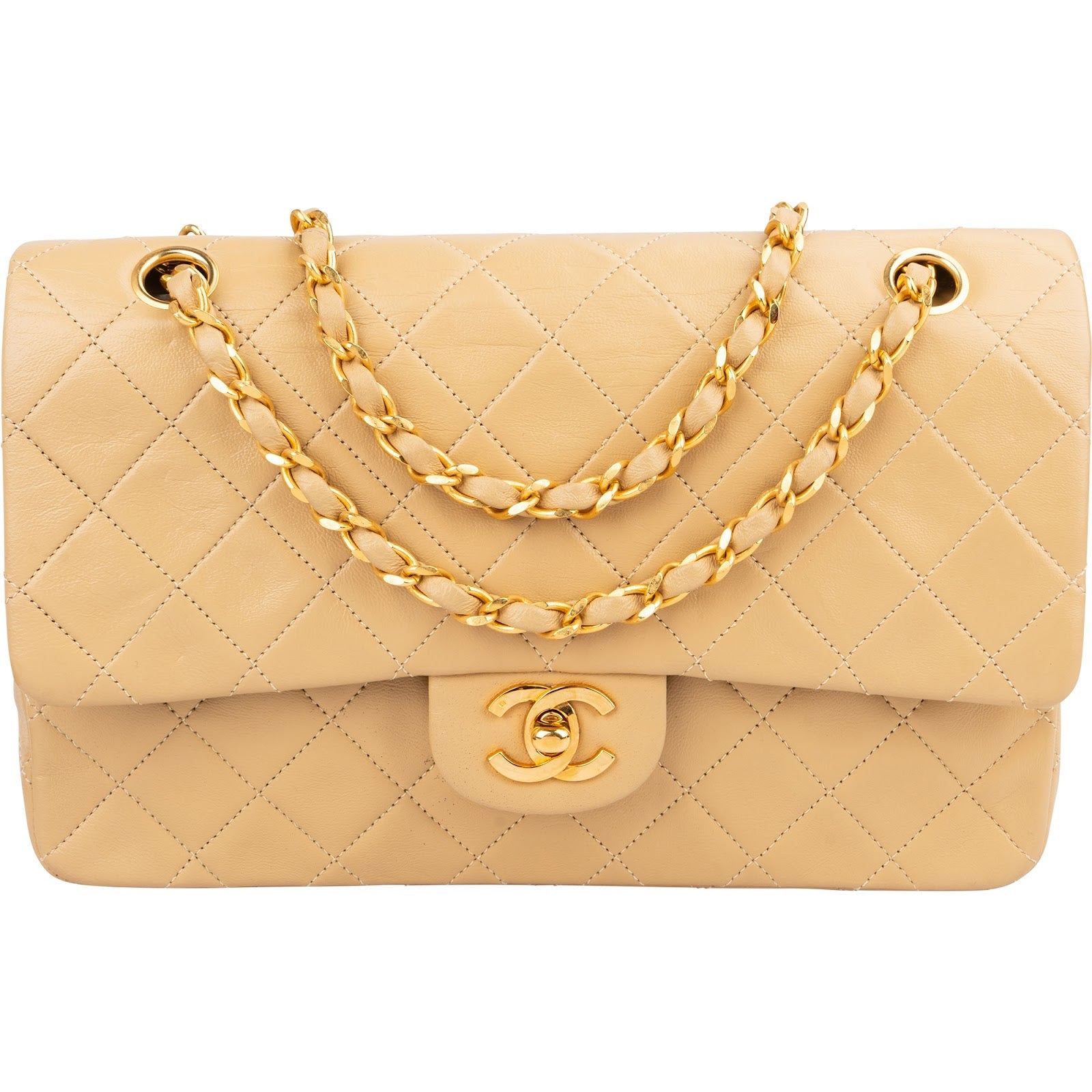 Chanel Quilted Lambskin 24K Medium Gold Double Flap Shoulder Bag