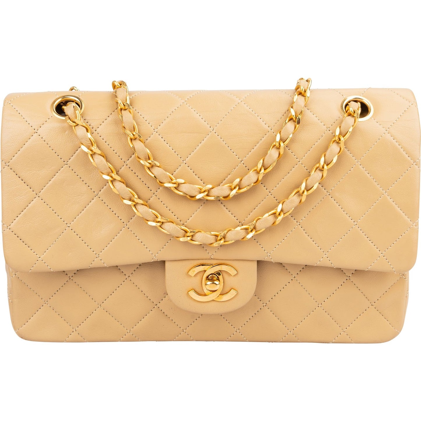 Chanel Quilted Lambskin 24K Medium Gold Double Flap Shoulder Bag