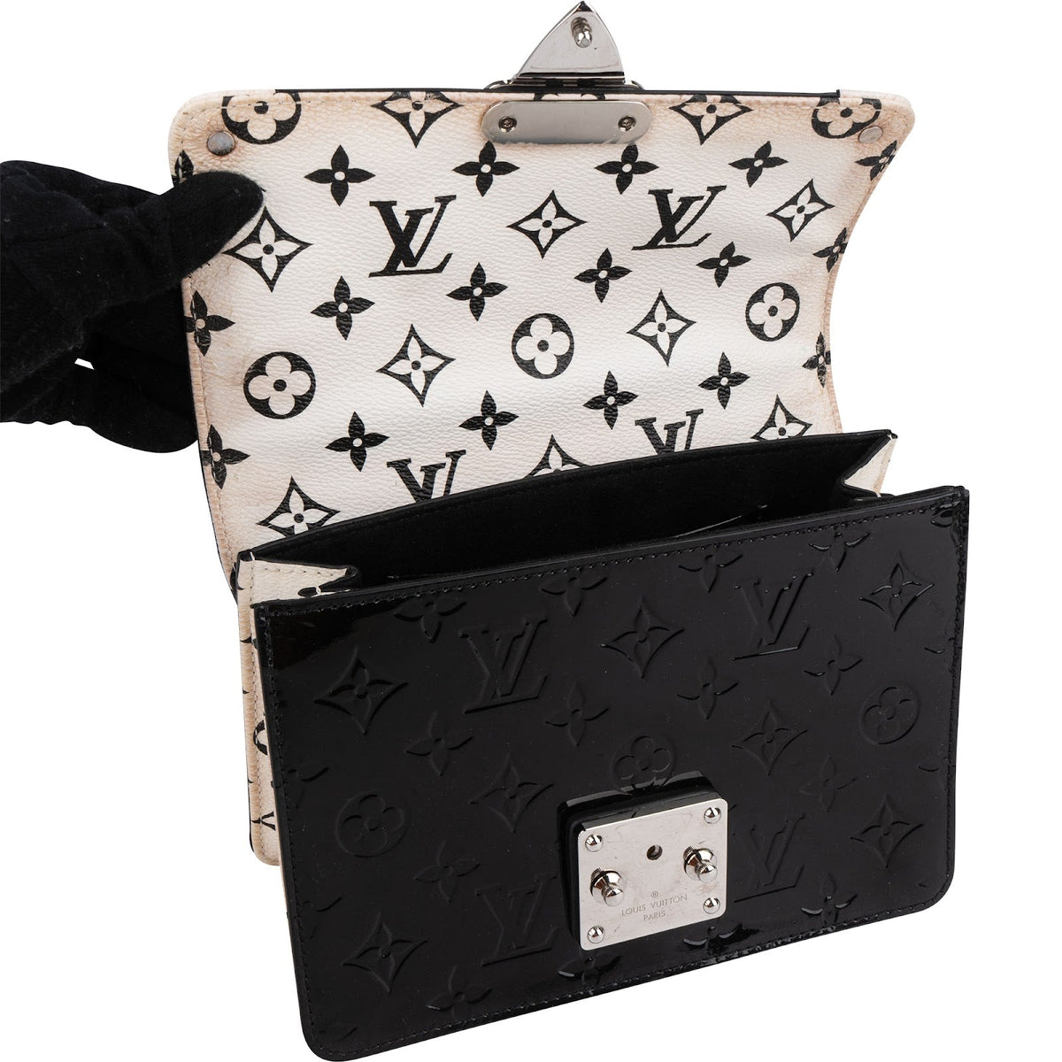 Louis Vuitton Monogram Canvas Black & White Vernis Leather Wynwood Trunk Crossbody Bag