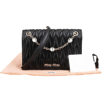 Miu Miu Matelassé Nappa Leather Crystal Small Flap Crossbody Bag