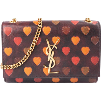 Saint Laurent Leather Heart Print Kate Crossbody Bag