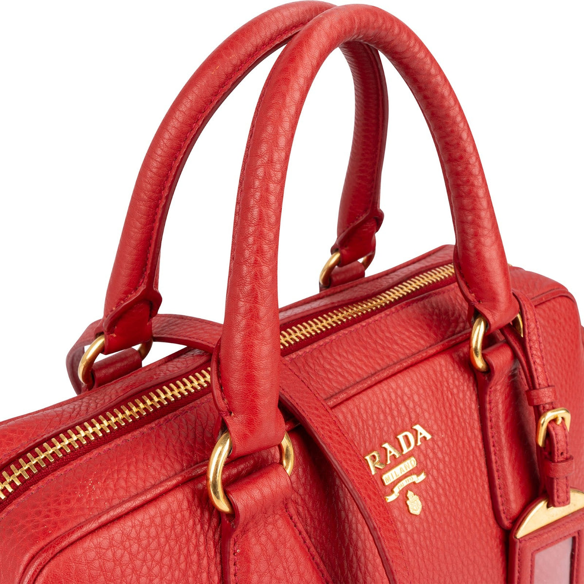 Prada Red Vitello Daino Leather Duffle Handbag