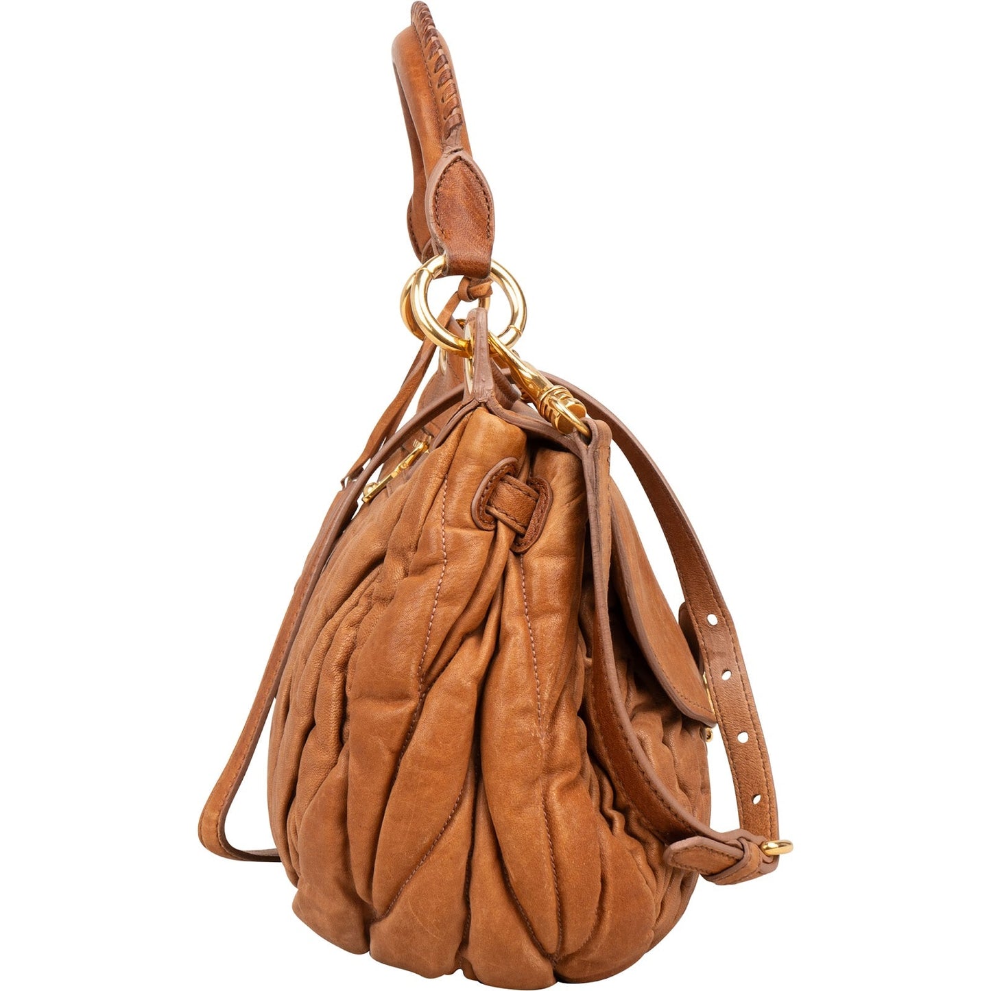 Miu Miu Brown Matelasse Leather Coffer City Handbag
