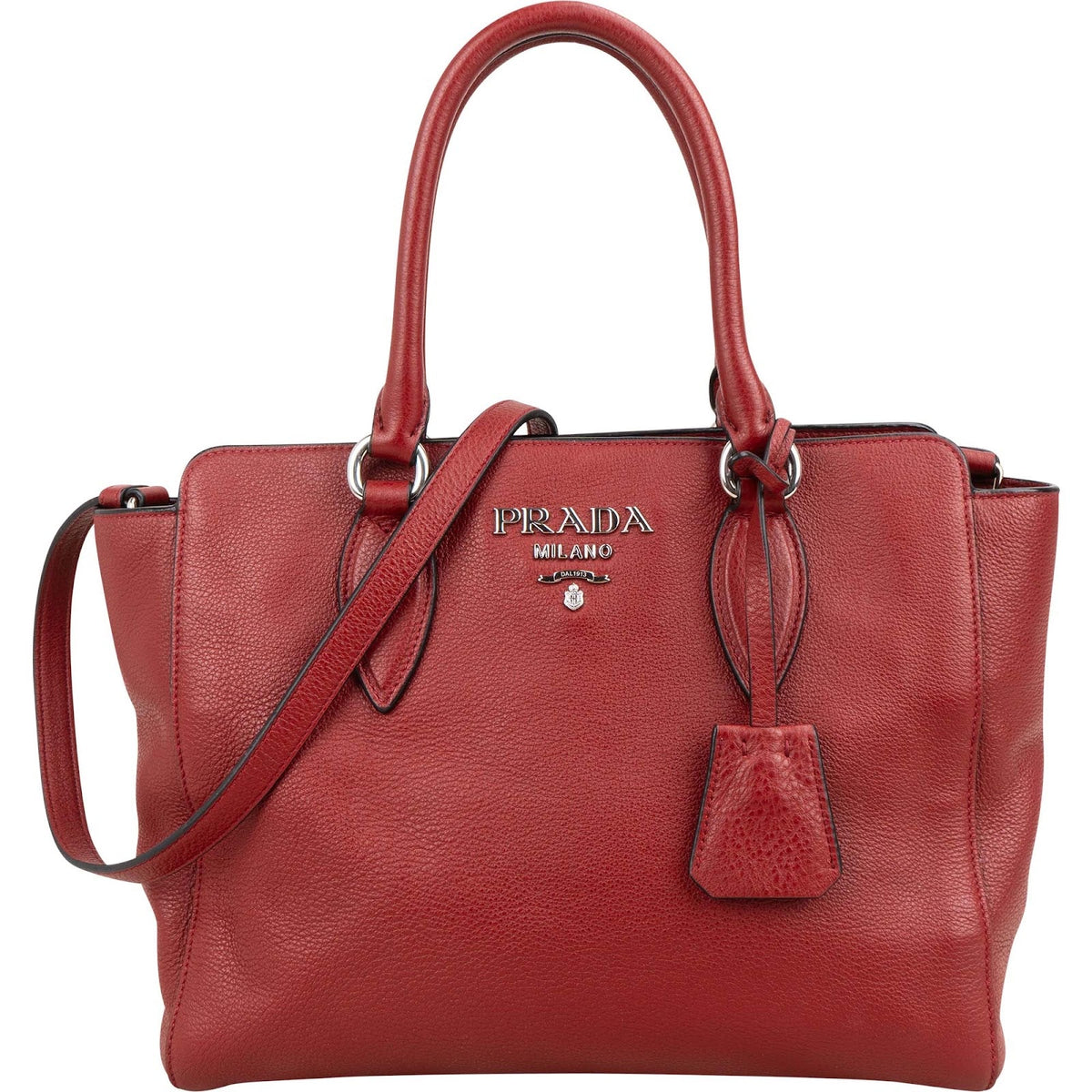Prada Red Vitello Daino Leather Tote Handbag