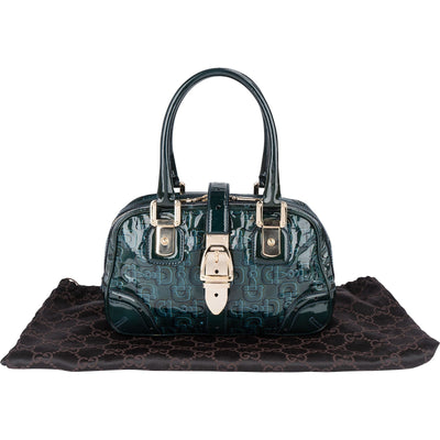 Gucci Monogram Patent Leather Horsebit Boston Handbag