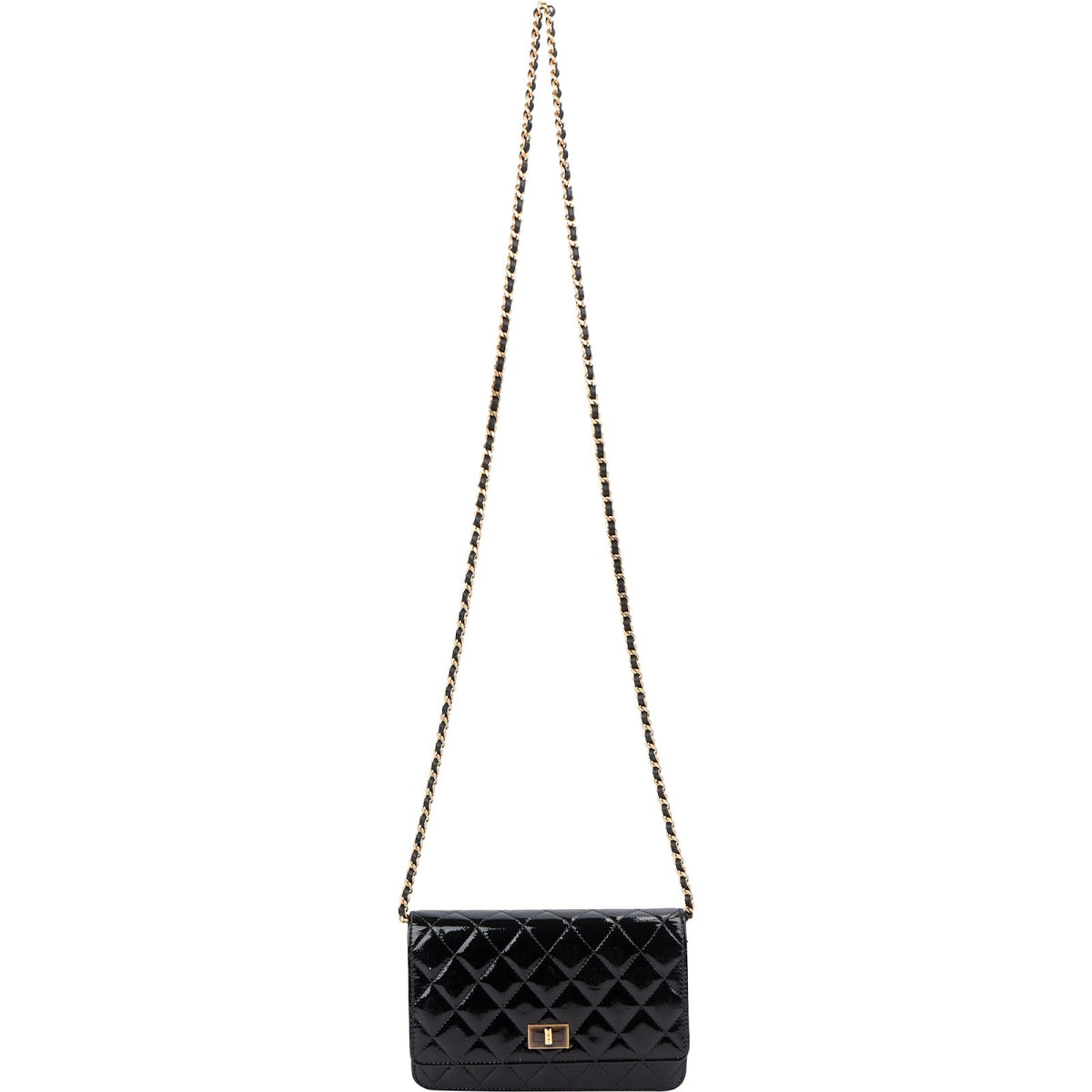 Chanel Quilted Patent Leather 2.55 Wallet On Chain Crossbody Bag