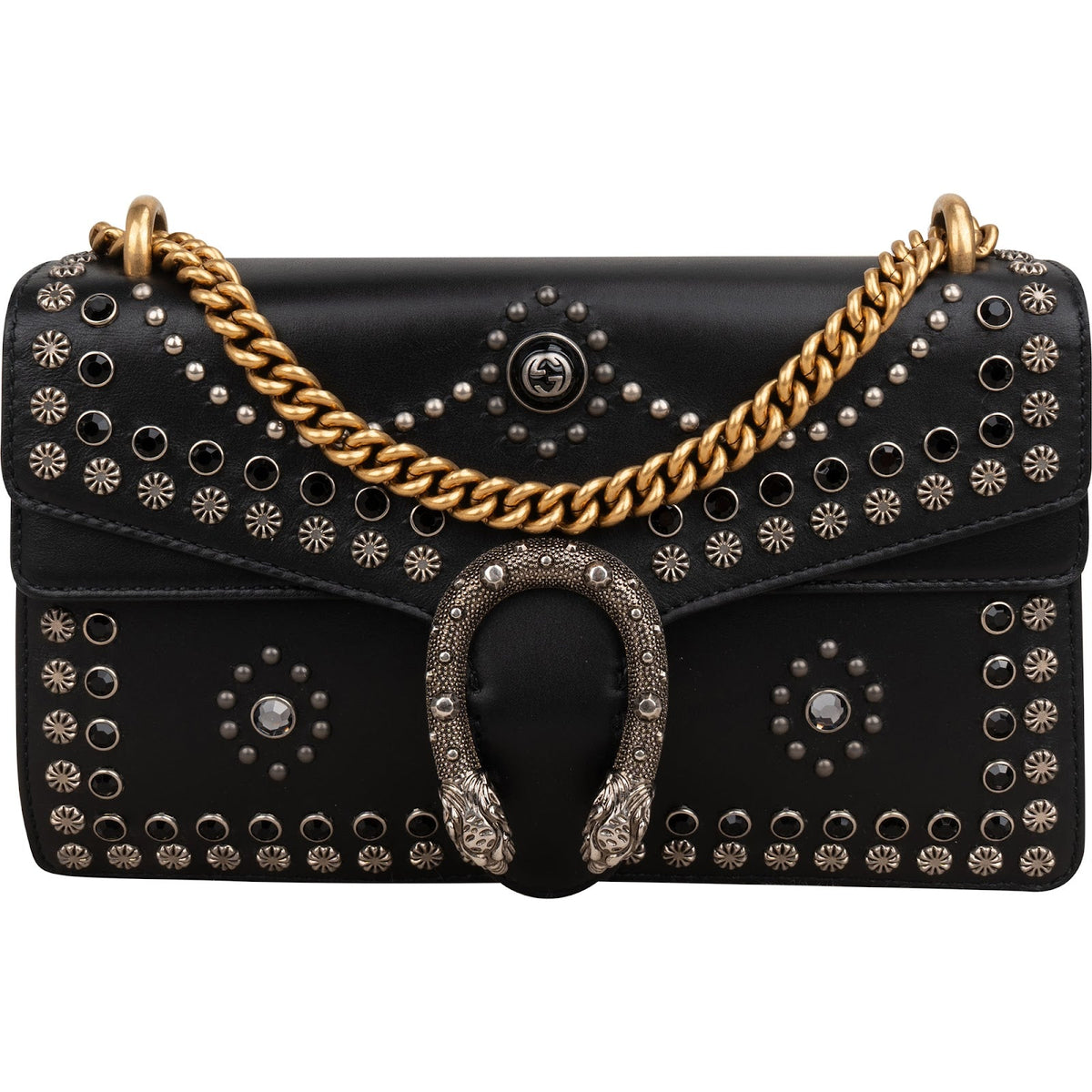 Gucci Black Soft Leather Dionysus Studded Shoulder Bag