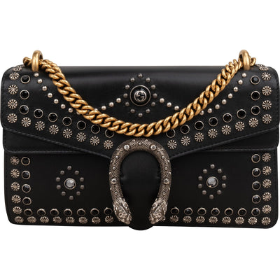 Gucci Black Soft Leather Dionysus Studded Shoulder Bag
