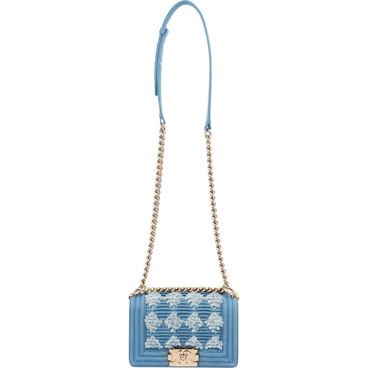 Chanel Denim Frayed Chevron Pleated Small Boy Crossbody Bag