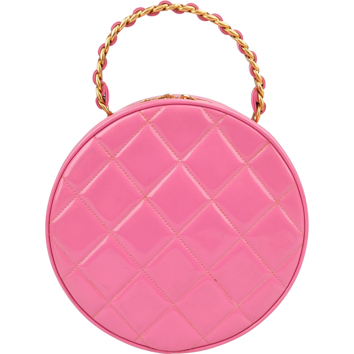 Chanel Iconic Quilted Patent Leather Round Vanity Handbag