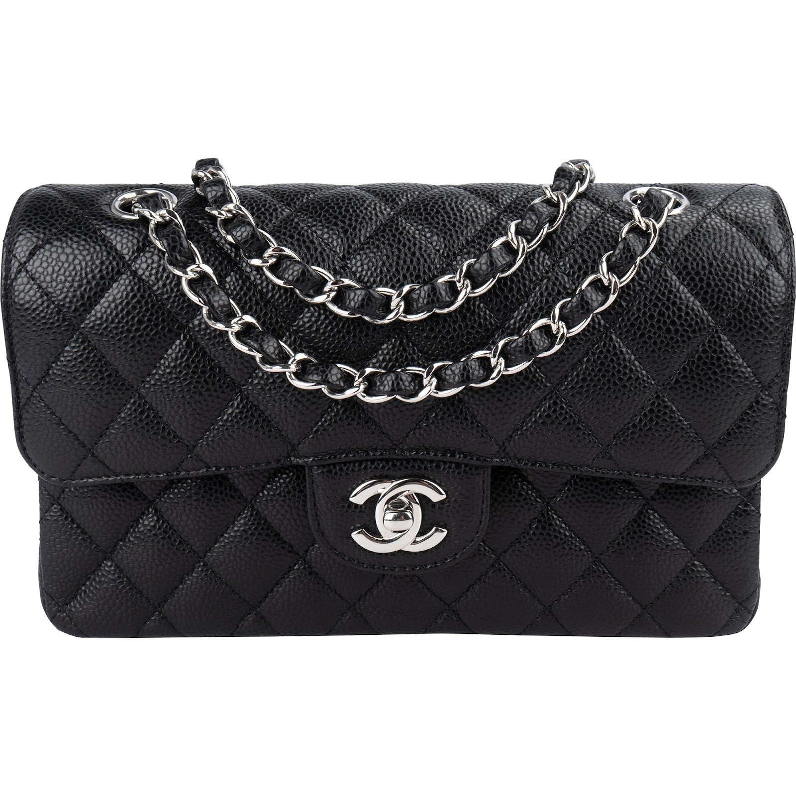 Chanel Quilted Caviar Leather Palladium Small Double Flap Shoulder Bag