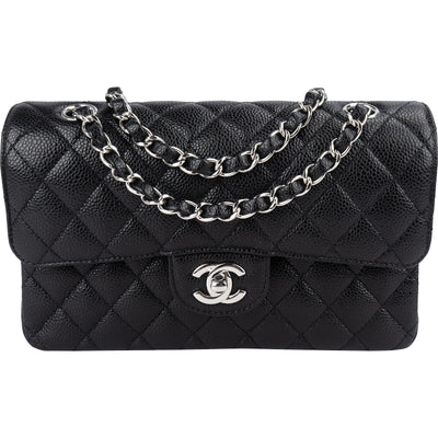 Chanel Quilted Caviar Leather Palladium Small Double Flap Shoulder Bag