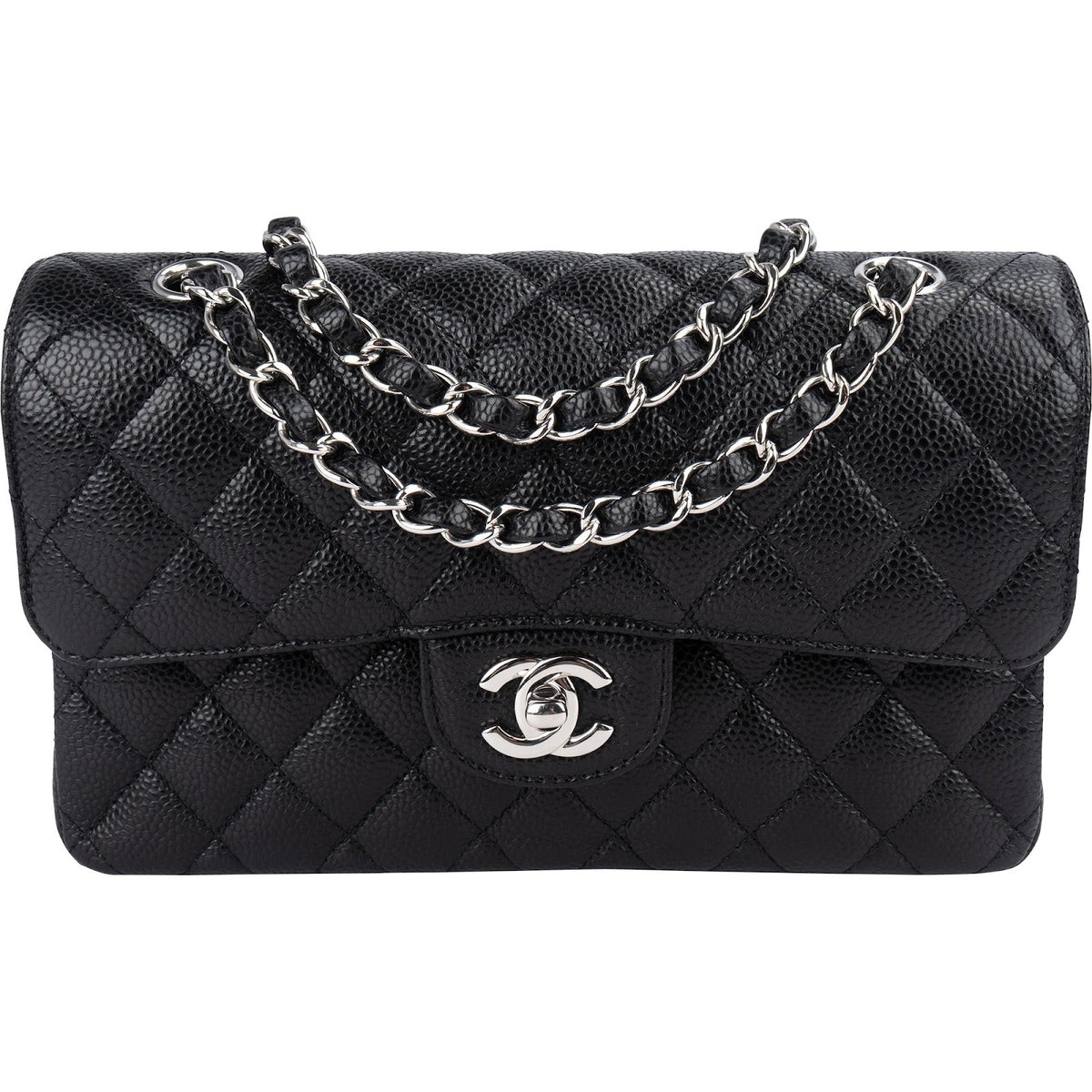 Chanel Quilted Caviar Leather Palladium Small Double Flap Shoulder Bag