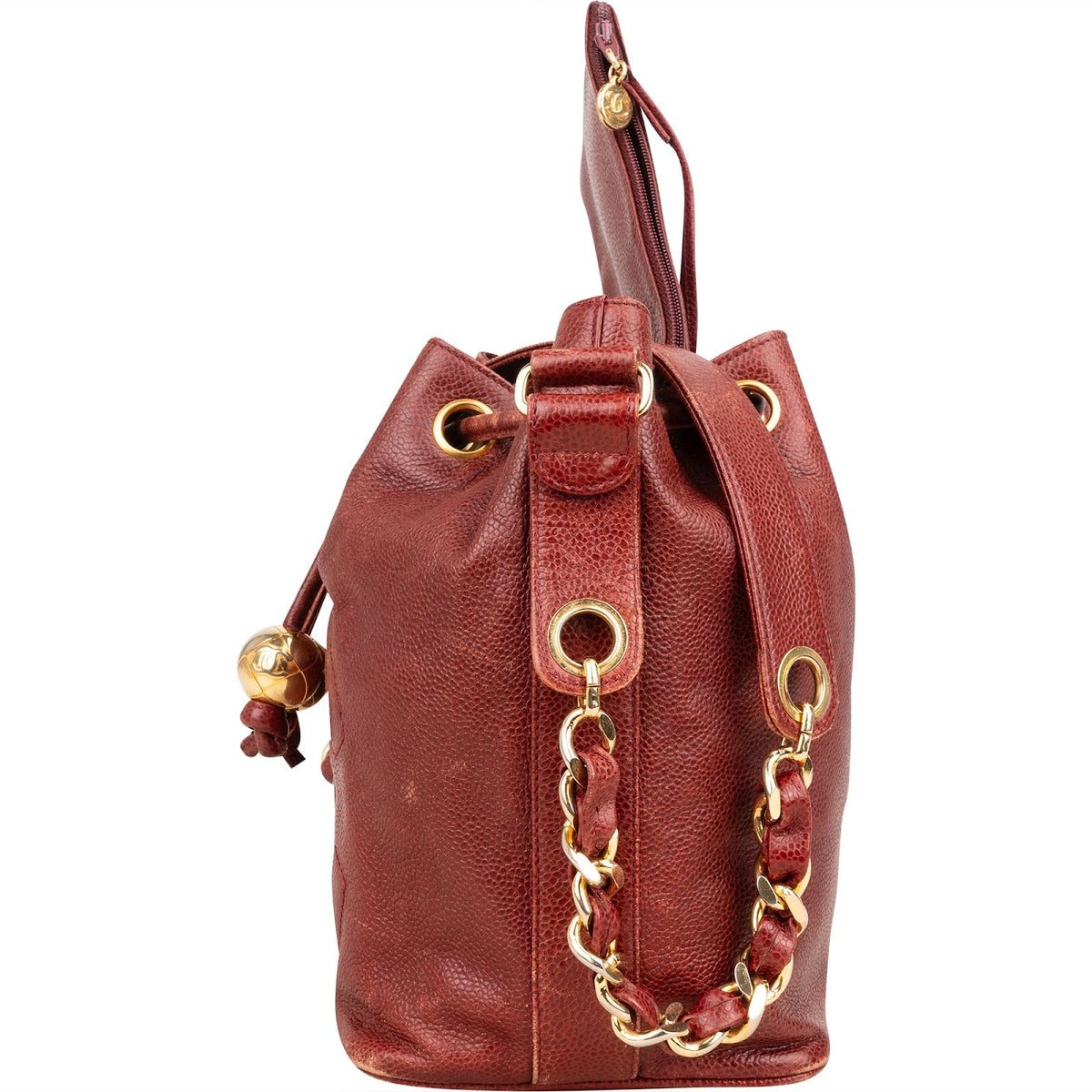 Chanel Caviar Leather CC Drawstring Bucket Crossbody Bag