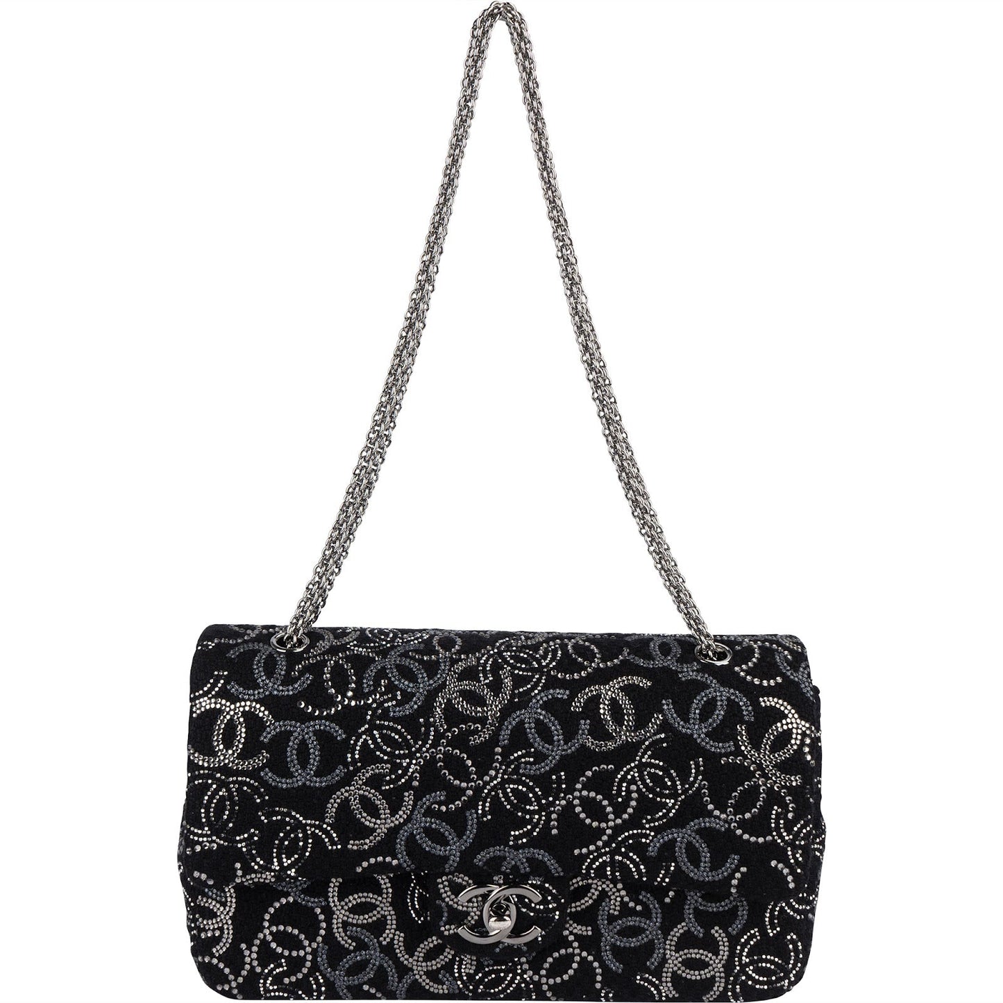 Chanel Sequin Embellished Woven CC Medium Double Flap Shoulder Bag