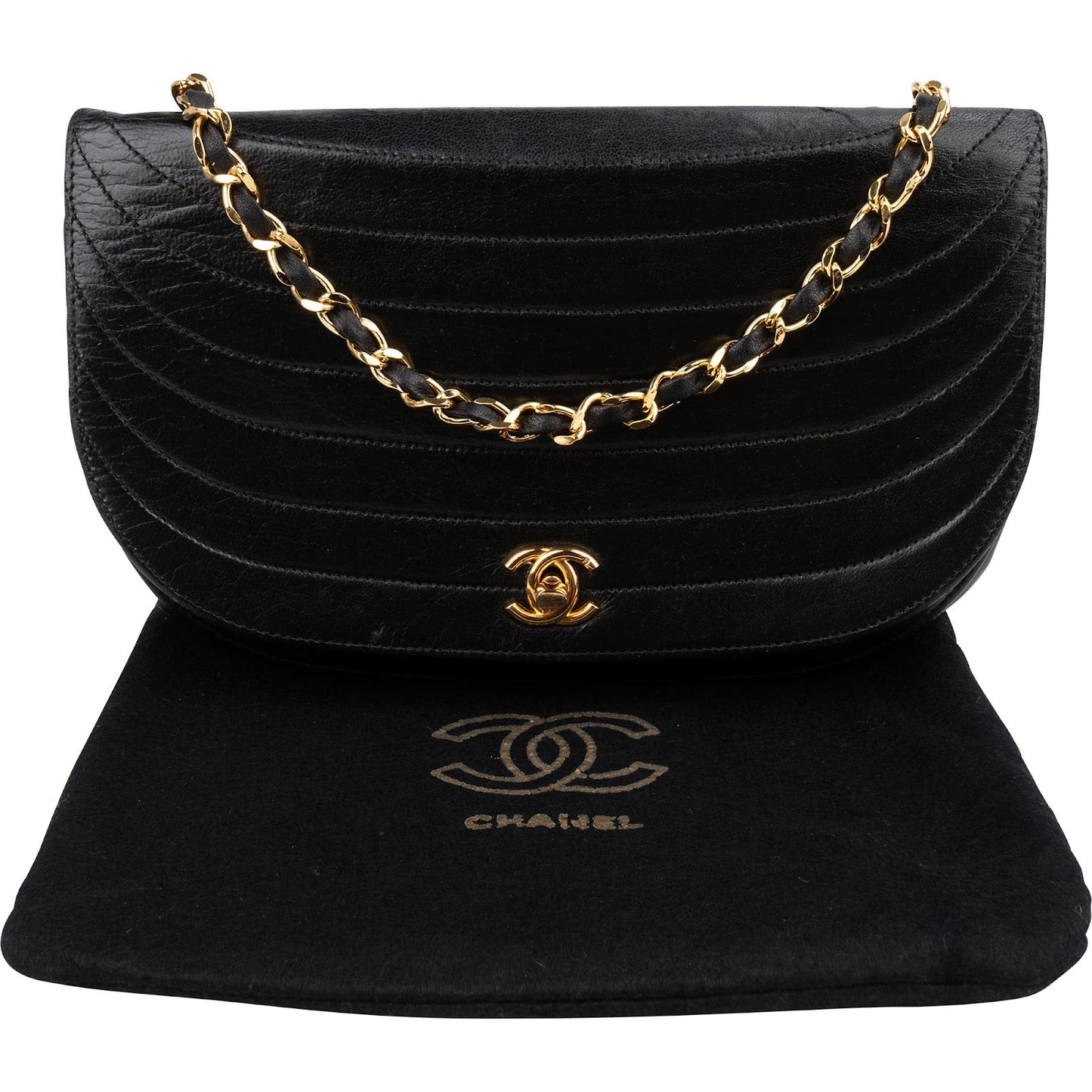 Chanel Quilted Lambskin Half Moon 24K Gold Single Flap Shoulder Bag
