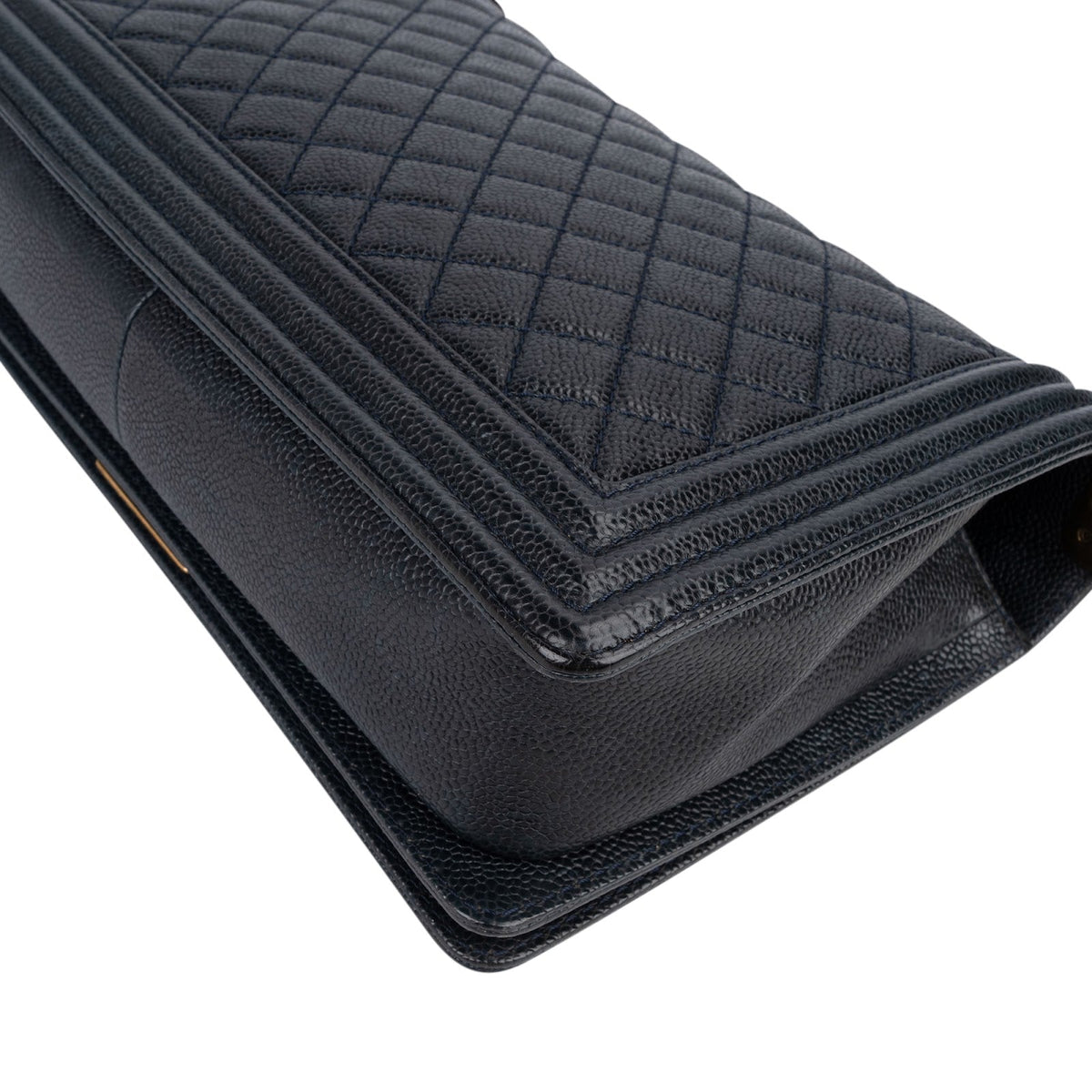 Chanel Quilted Navy Caviar Leather Large Boy Single Flap Crossbody Bag