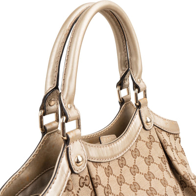 Gucci Monogram GG Canvas Metallic Leather Sukey Handbag