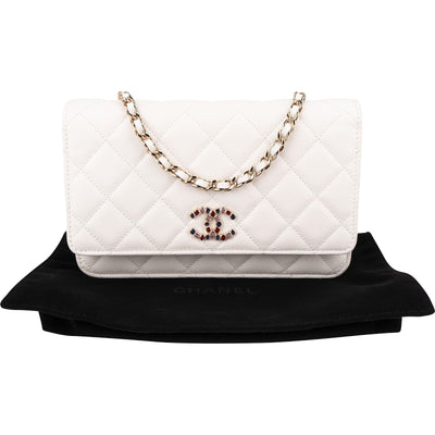 Chanel Wuilted Caviar Leather Jeweled CC Wallet On Chain Crossbody Bag