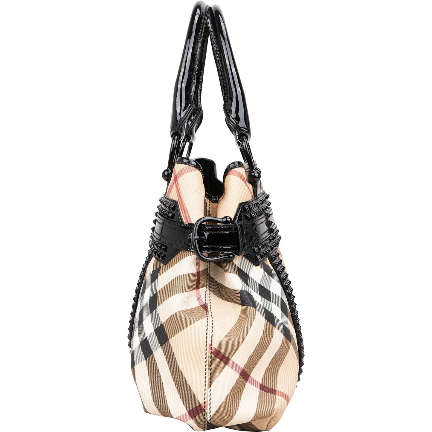 Burberry Nova-Check Studded Knight Hobo Handbag