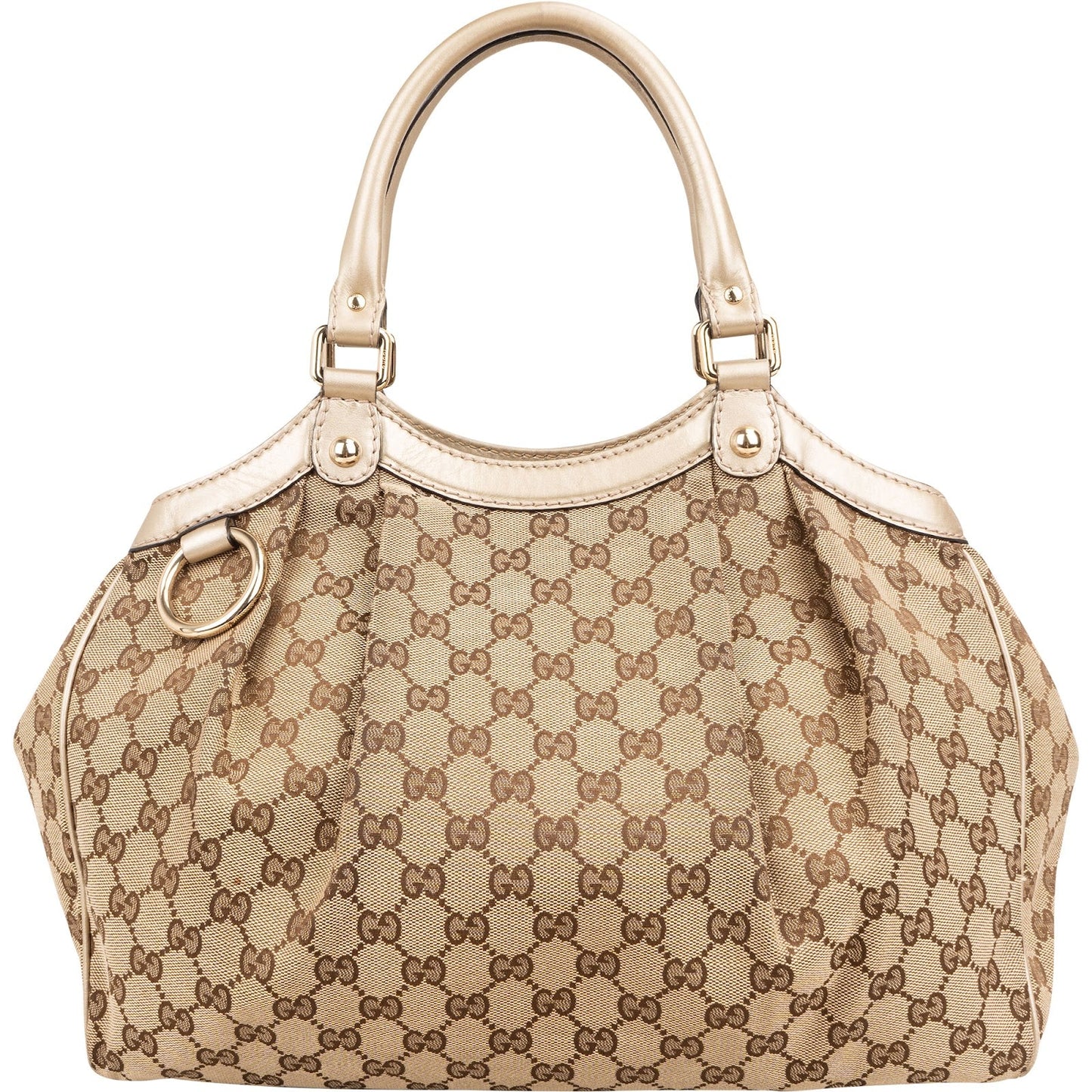 Gucci Monogram GG Canvas Metallic Leather Sukey Handbag