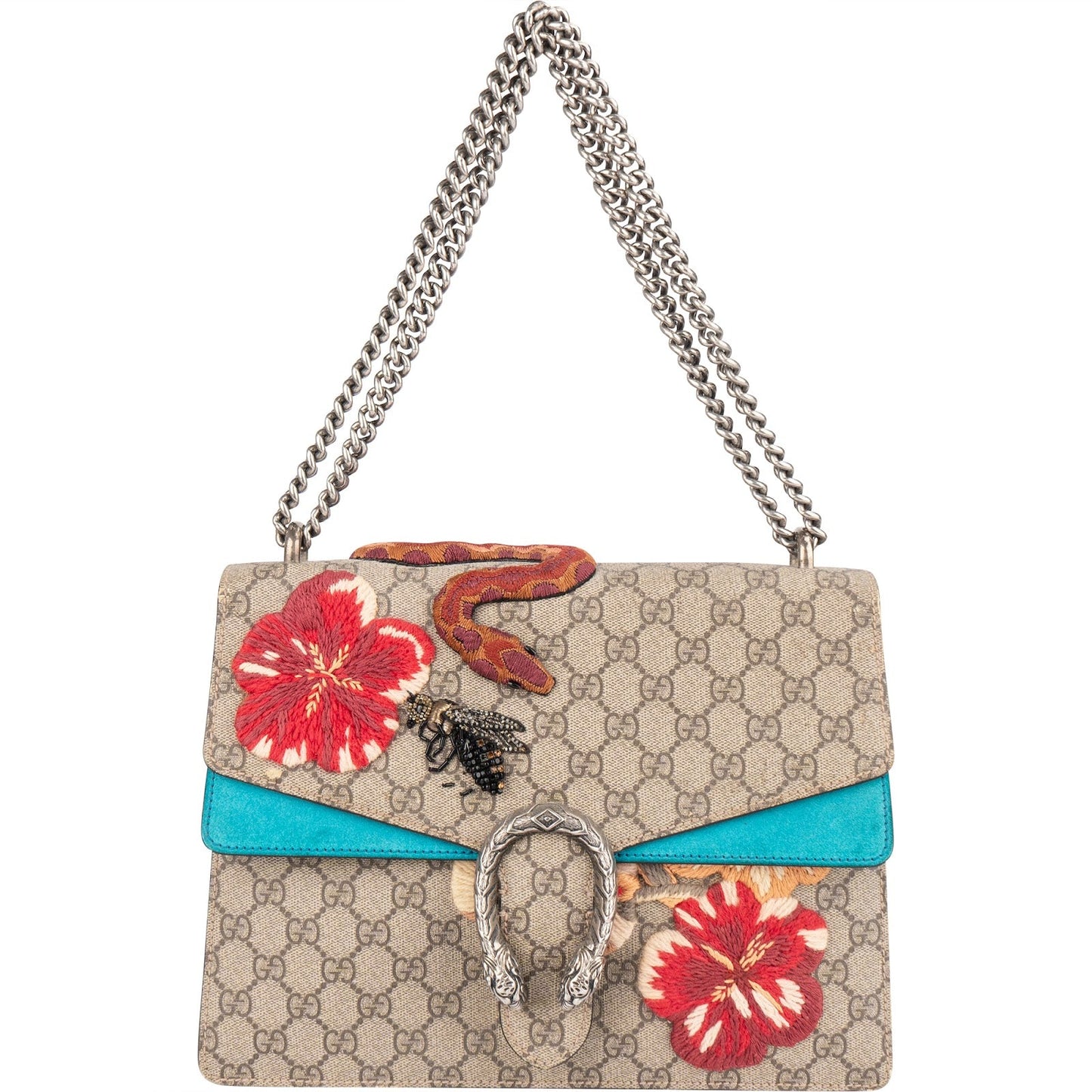Gucci Monogram GG Supreme Floral and Snake Embroided Dionysus Shoulder Bag