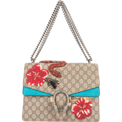 Gucci Monogram GG Supreme Floral and Snake Embroided Dionysus Shoulder Bag