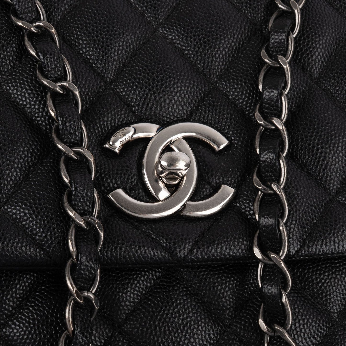 Chanel Quilted Caviar Leather Palladium Coco Handle Single Flap Handbag