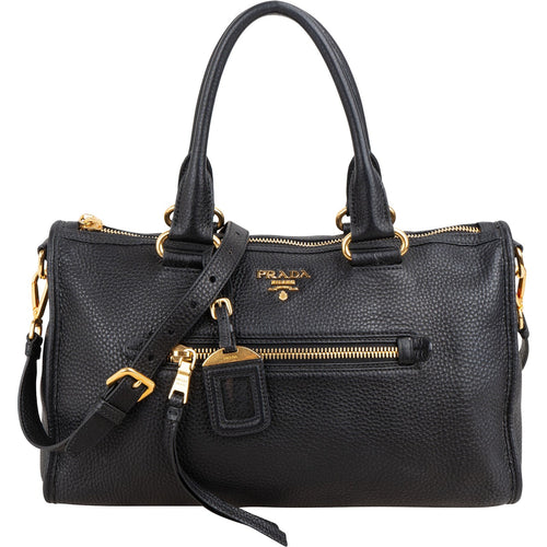 Prada Black Grained Vitello Daino Leather City Handbag