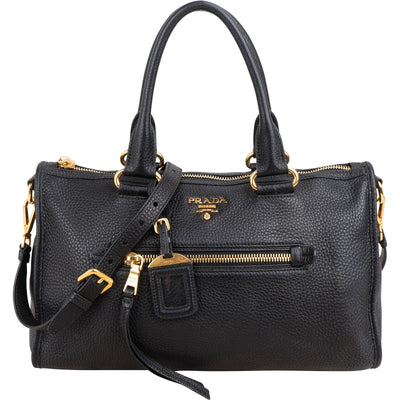 Prada Black Grained Vitello Daino Leather City Handbag