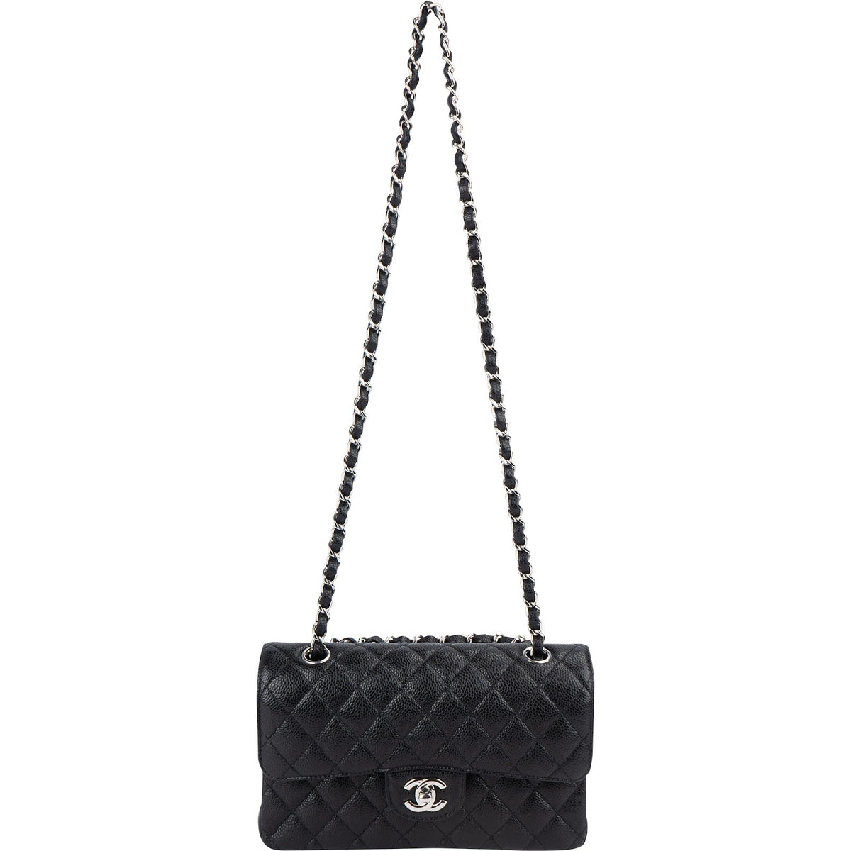 Chanel Quilted Caviar Leather Palladium Small Double Flap Shoulder Bag