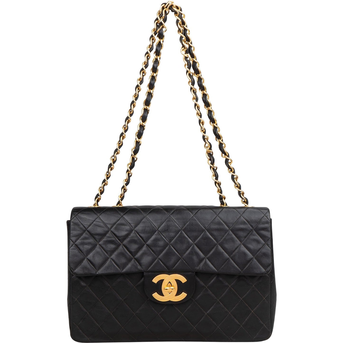 Chanel Quilted Lambskin 24K Gold Jumbo Single Flap Crossbody Bag