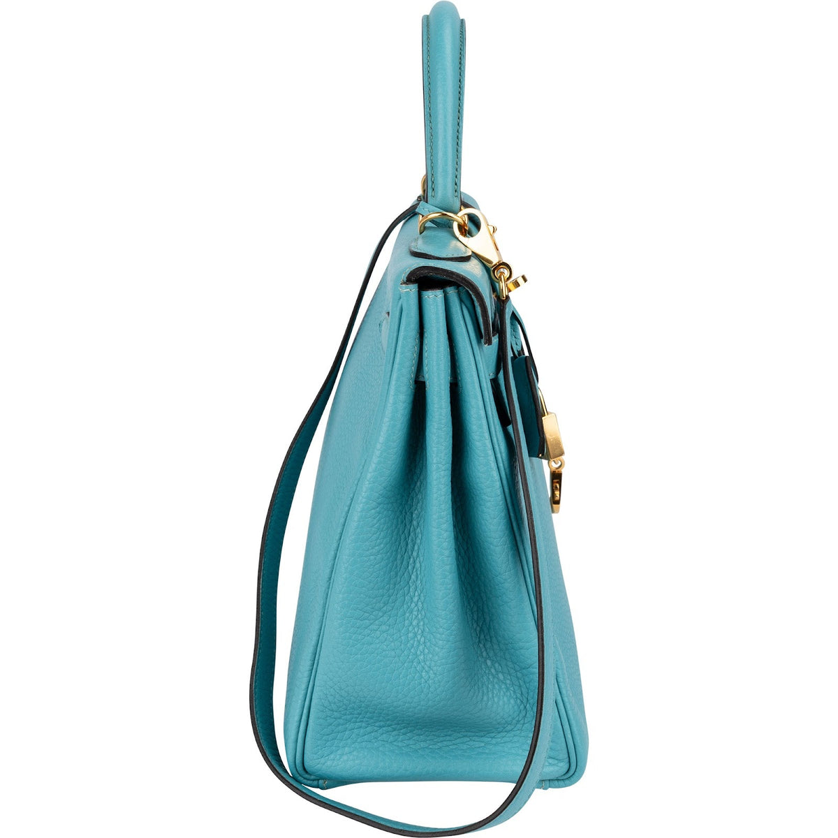 Hermès Taurillon Clemence Leather Gold Kelly 32 Handbag Blue Saint-Cyr