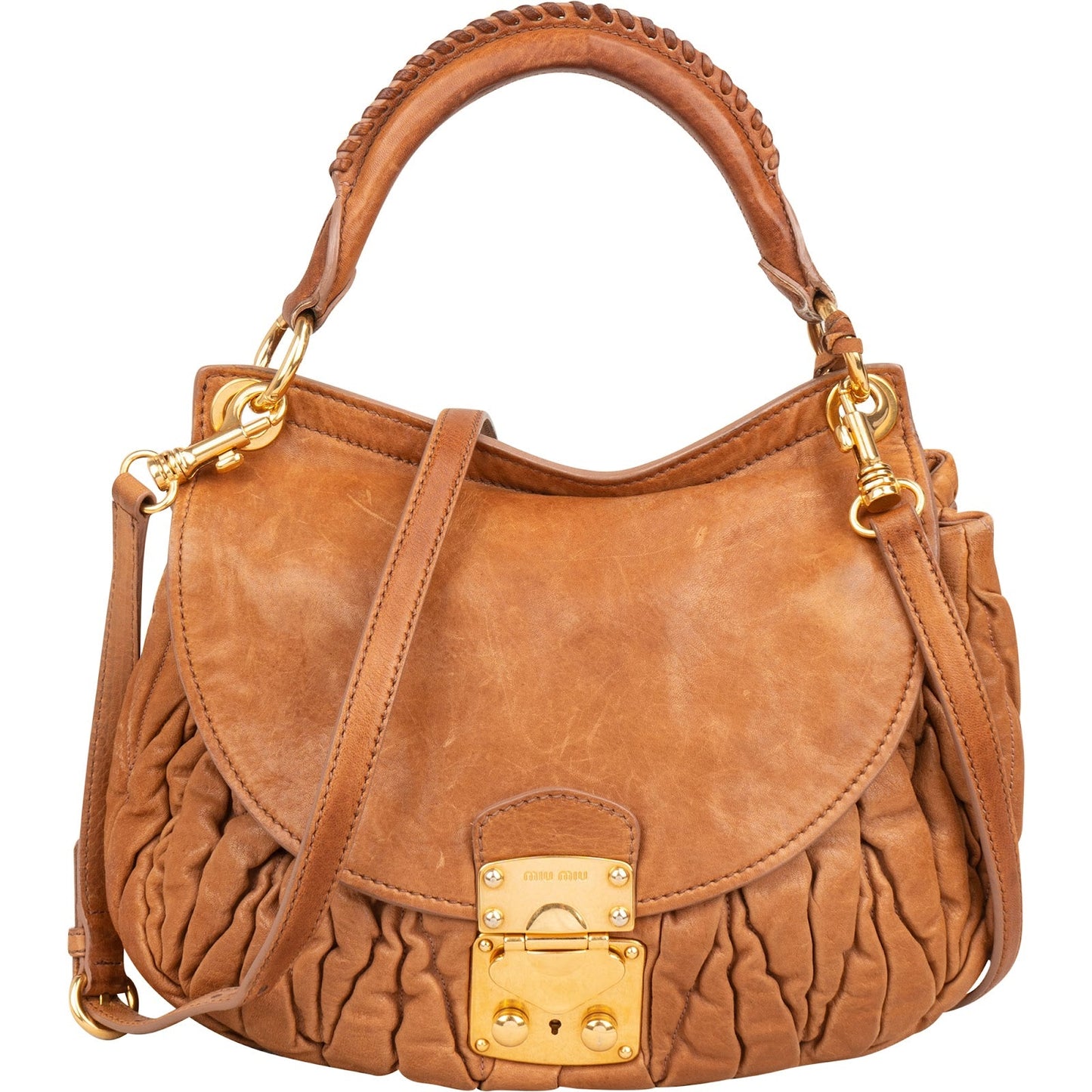 Miu Miu Brown Matelasse Leather Coffer City Handbag